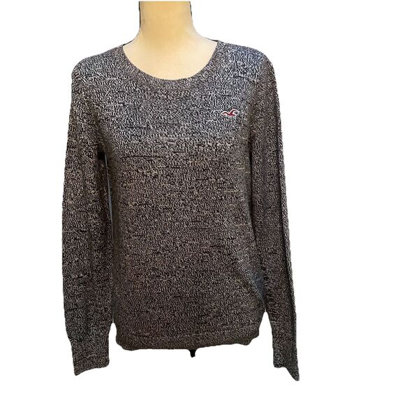 Hollister Sweaters - Hollister Womens M Gray White Marled Knit Sweater Crewneck Indie Sleaze Y2K